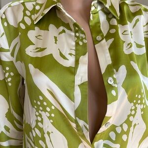 Rachel Zoe Green and White Floral Blouse